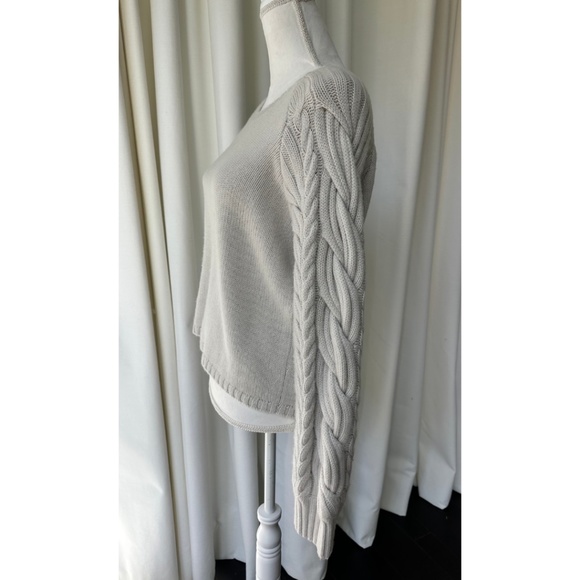 Naadam Women's Hand Knit Cable Sleeve Wool Cashmere Crewneck, Size Small - Picture 6 of 13